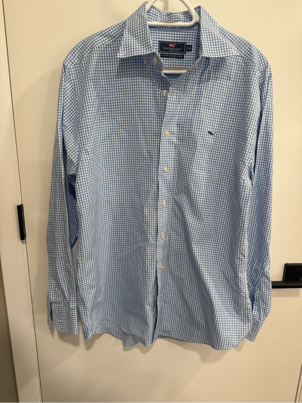 Vineyard Vines Classic Fit Whale Shirt Blue White Gingham 100% Cotton Men's M